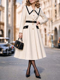 Vintage Contrast Collar Belted Midi Coat
