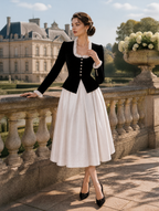French Vintage Black Velvet Ruffle-Trim Peplum Jacket