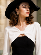 Retro Black Contrast-Bodice Bow-Detail A-Line Midi Dress