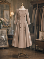 Vintage 1950s Double Breasted Lace Trim Swing Midi Dress