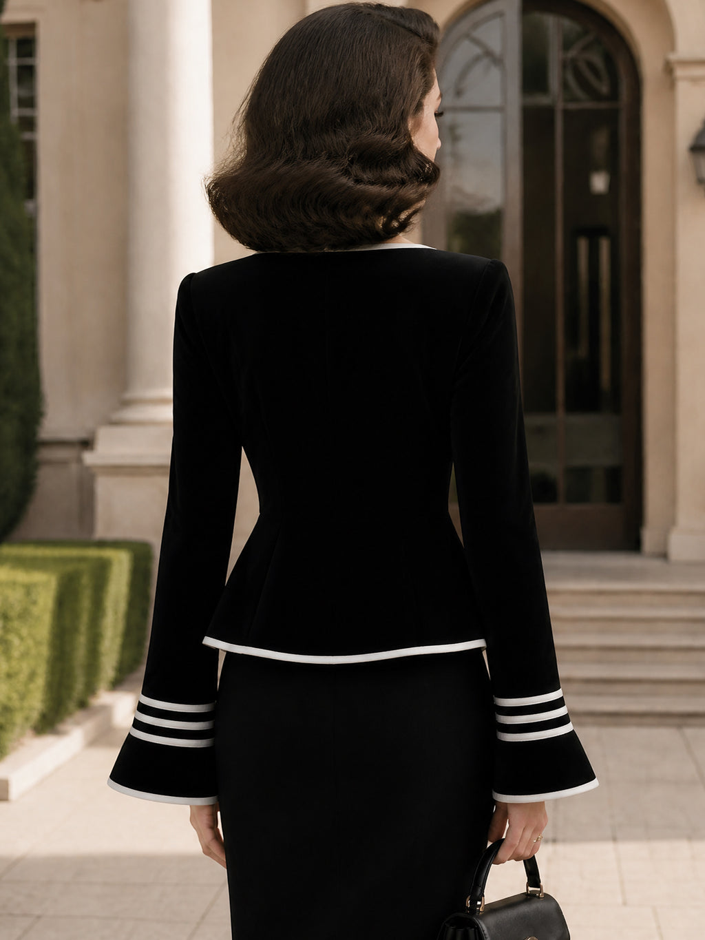 Vintage Black Double-Breasted Velvet Peplum Jacket