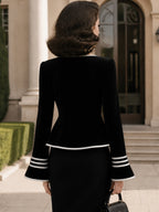 Vintage Black Double-Breasted Velvet Peplum Jacket