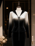 Vintage Ombre Velvet Sailor-Collar Lace-Up Blouse