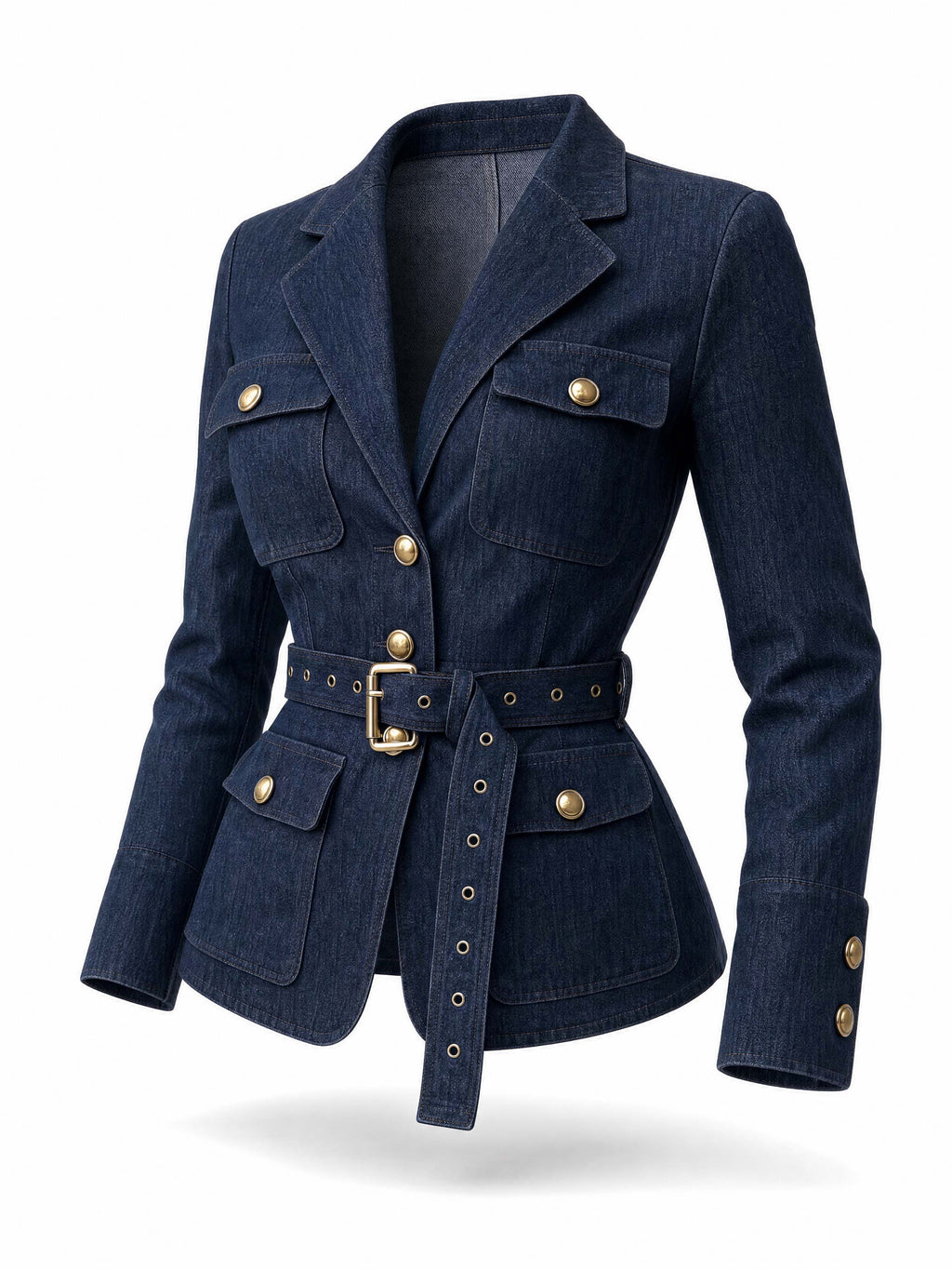 Vintage Belted Waist Denim Blazer Jacket