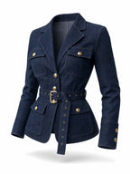 Vintage Belted Waist Denim Blazer Jacket