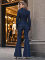 Vintage Belted Waist Denim Blazer Jacket