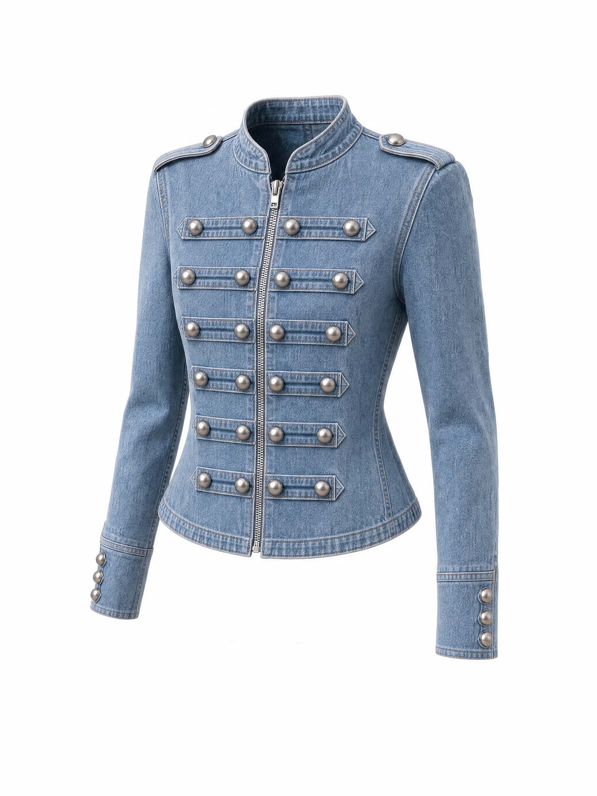 Vintage Military Button Decor Denim Jacket