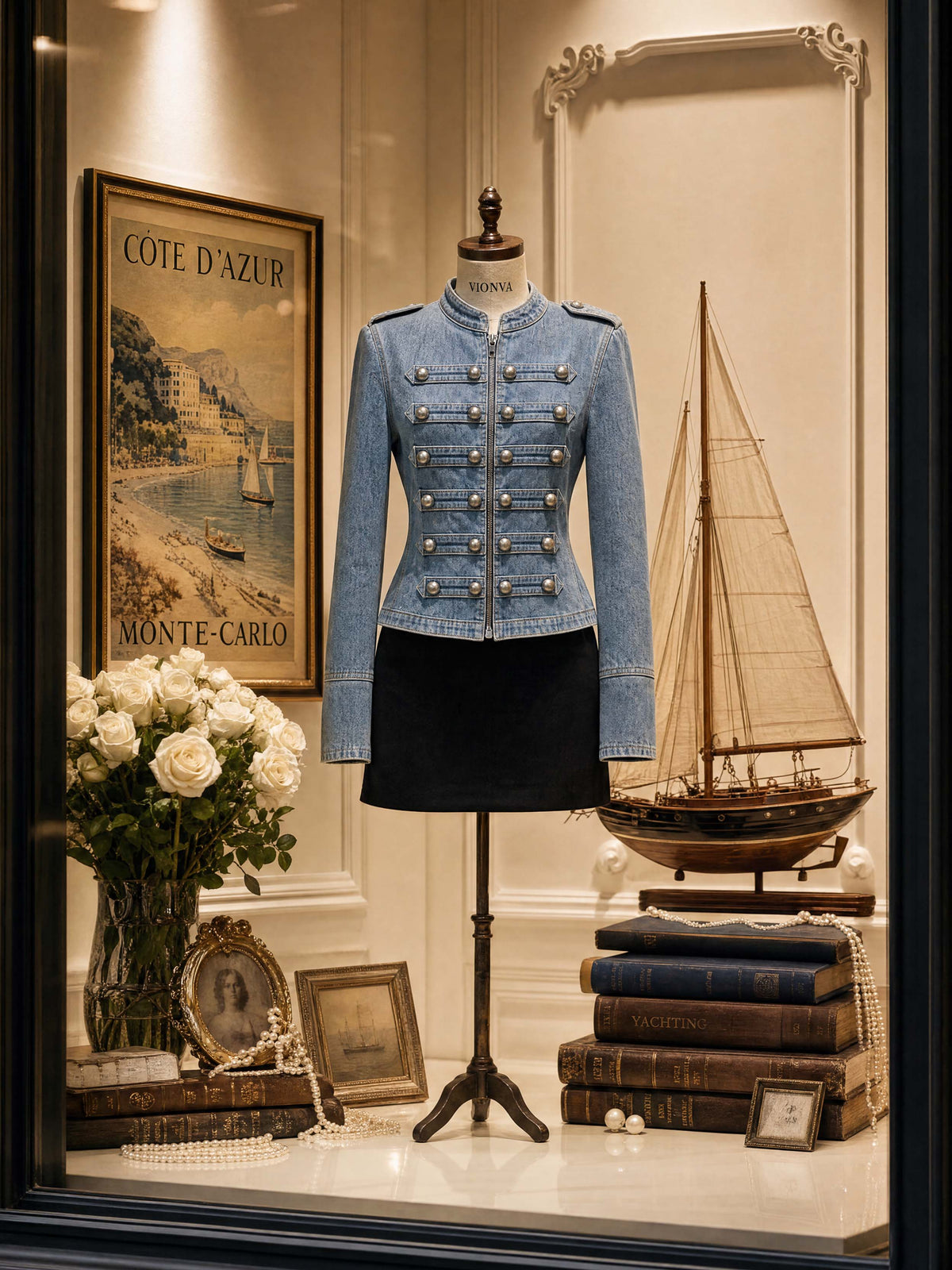 Vintage Military Button Decor Denim Jacket