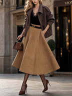 Vintage Suede Feel A‑Line Midi Skirt