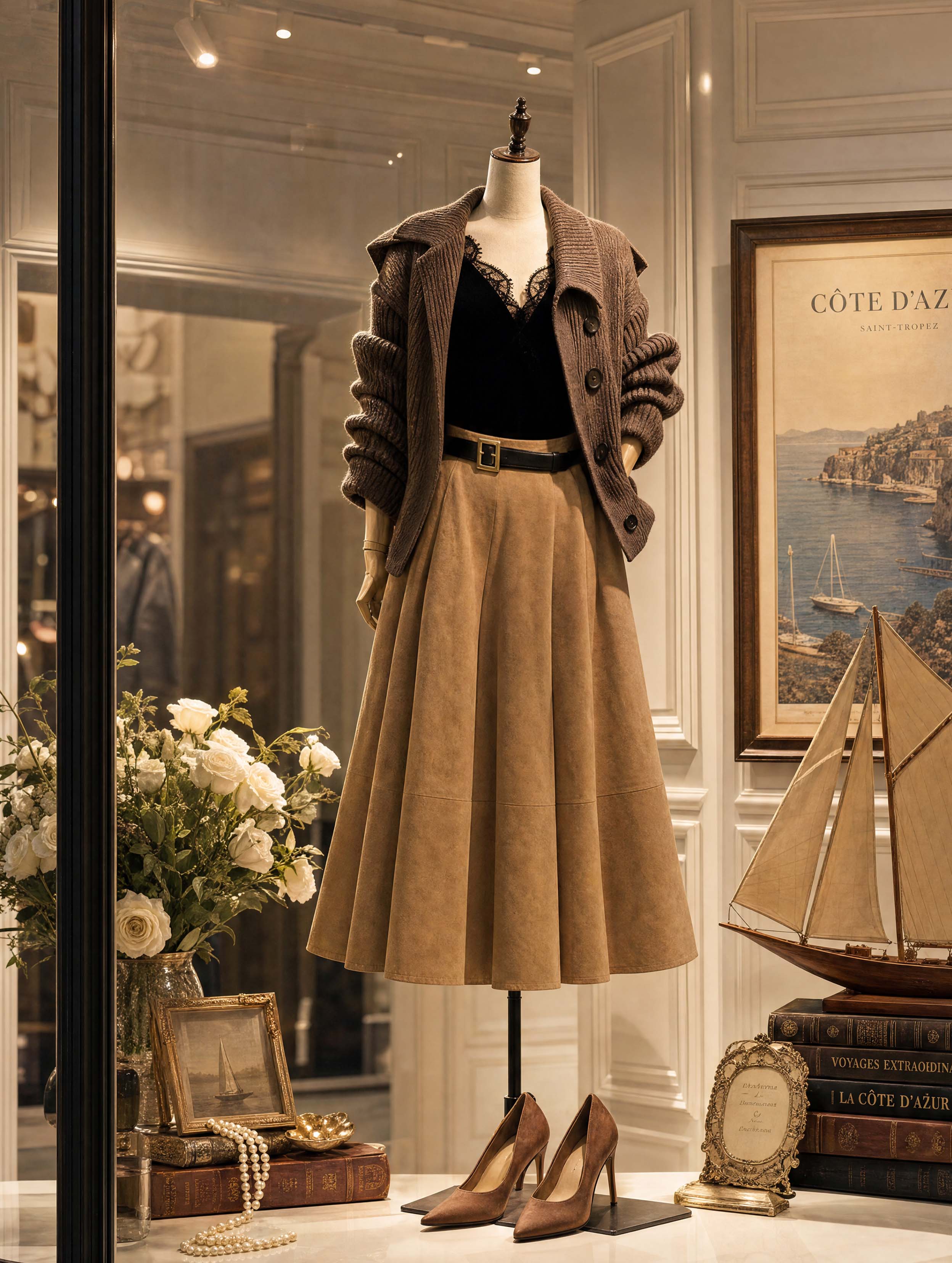 Vintage Suede Feel A‑Line Midi Skirt