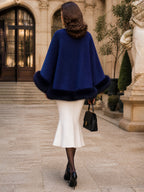 Vintage Navy Faux-Fur Trim Pearl-Button Wool Coat