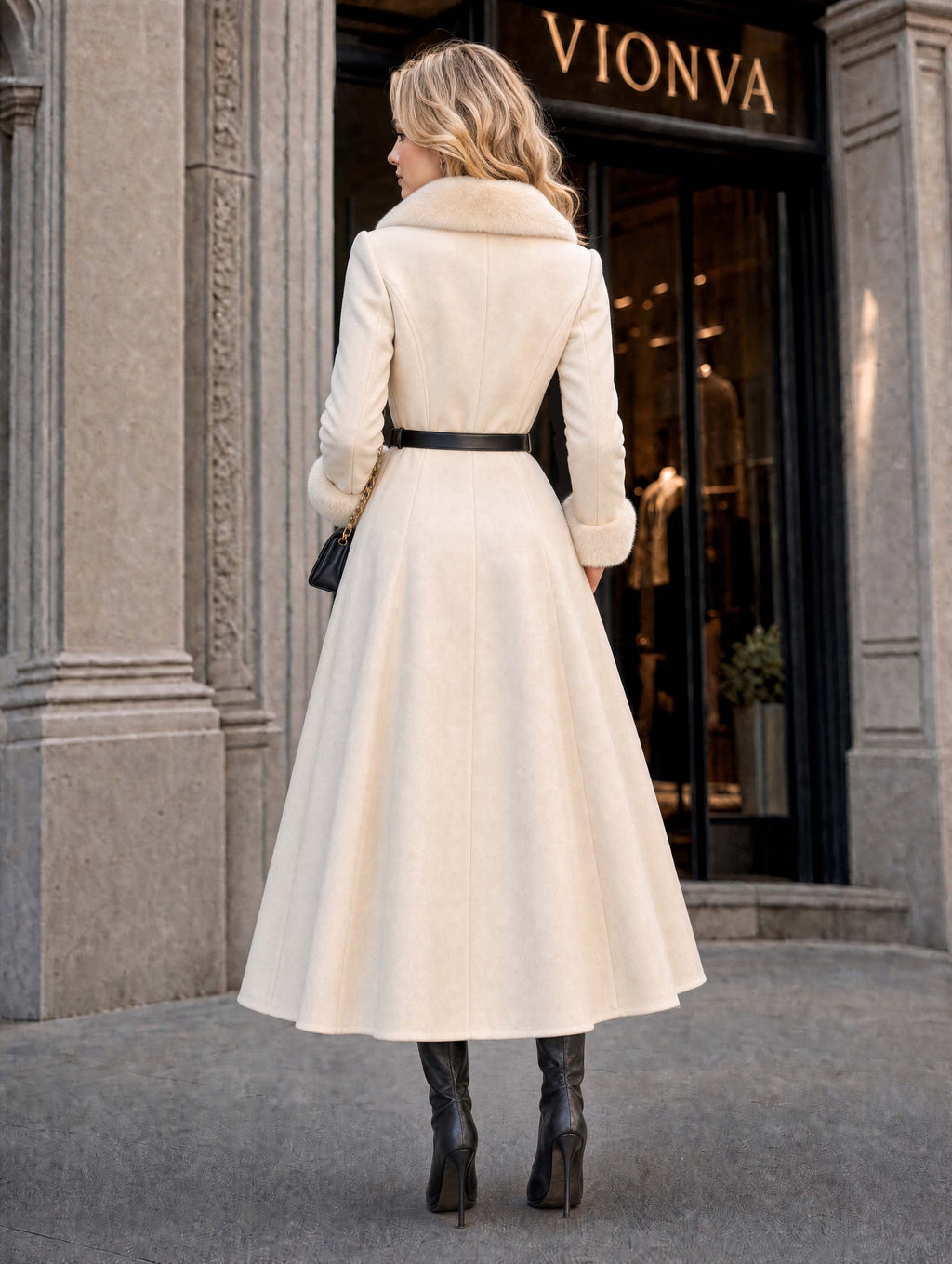 Vintage Faux Fur Collar Maxi Trench Coat