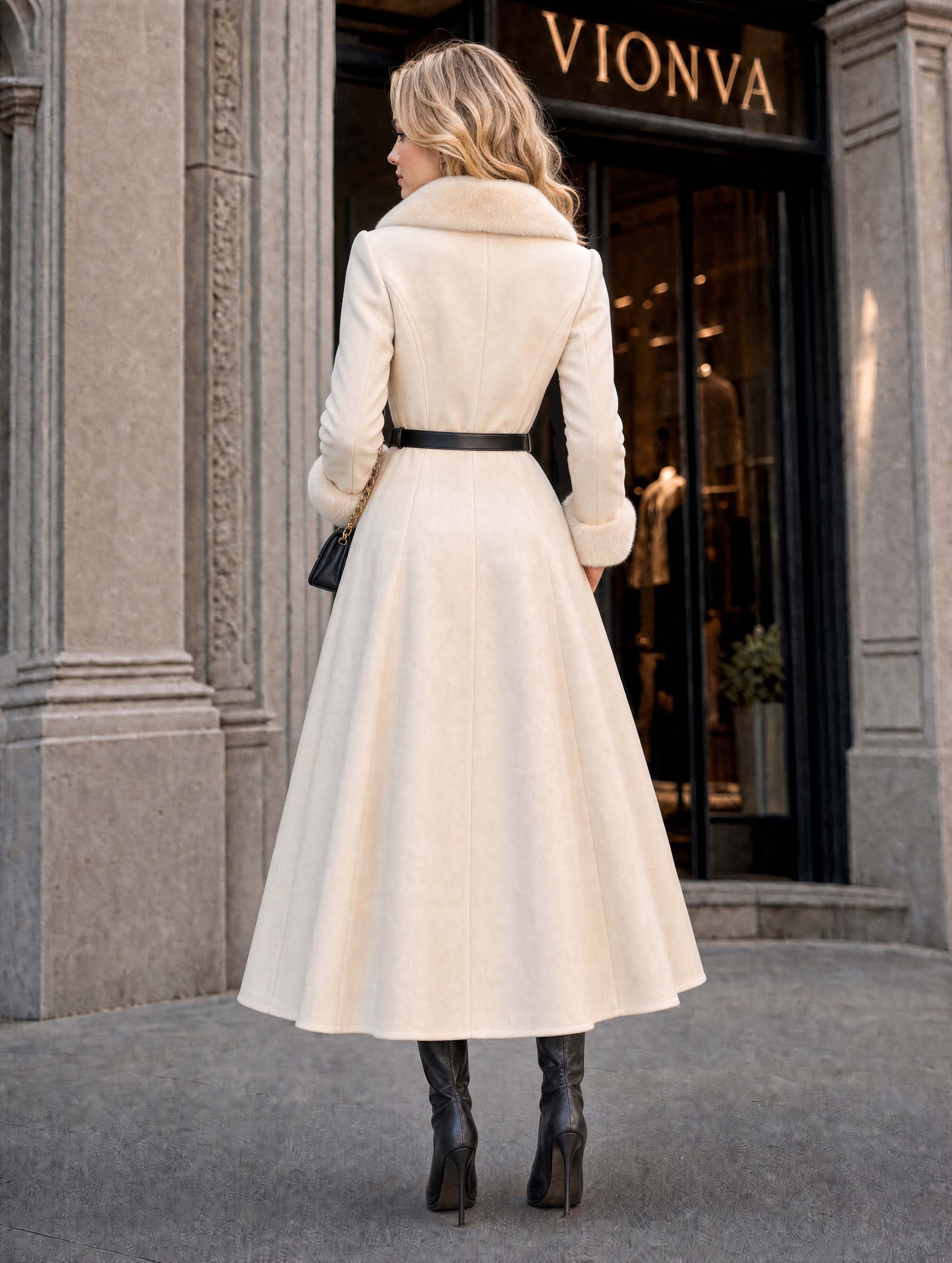Vintage Faux Fur Collar Maxi Trench Coat