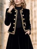 Vintage Gold‑Trim Velvet Cropped Jacket