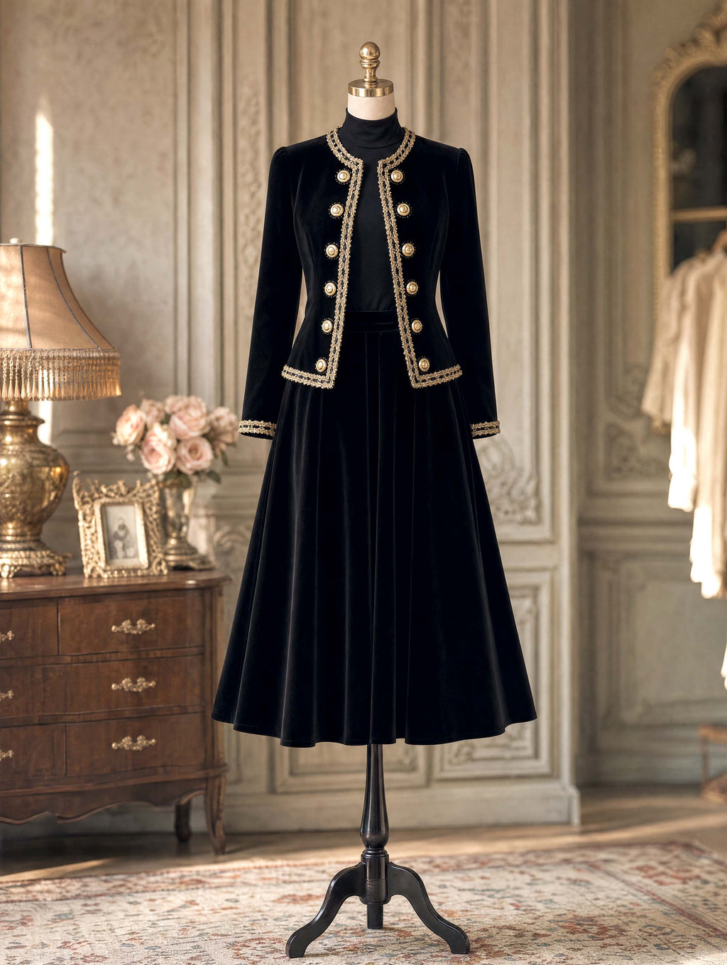 Vintage Velvet Midi A‑Line Skirt