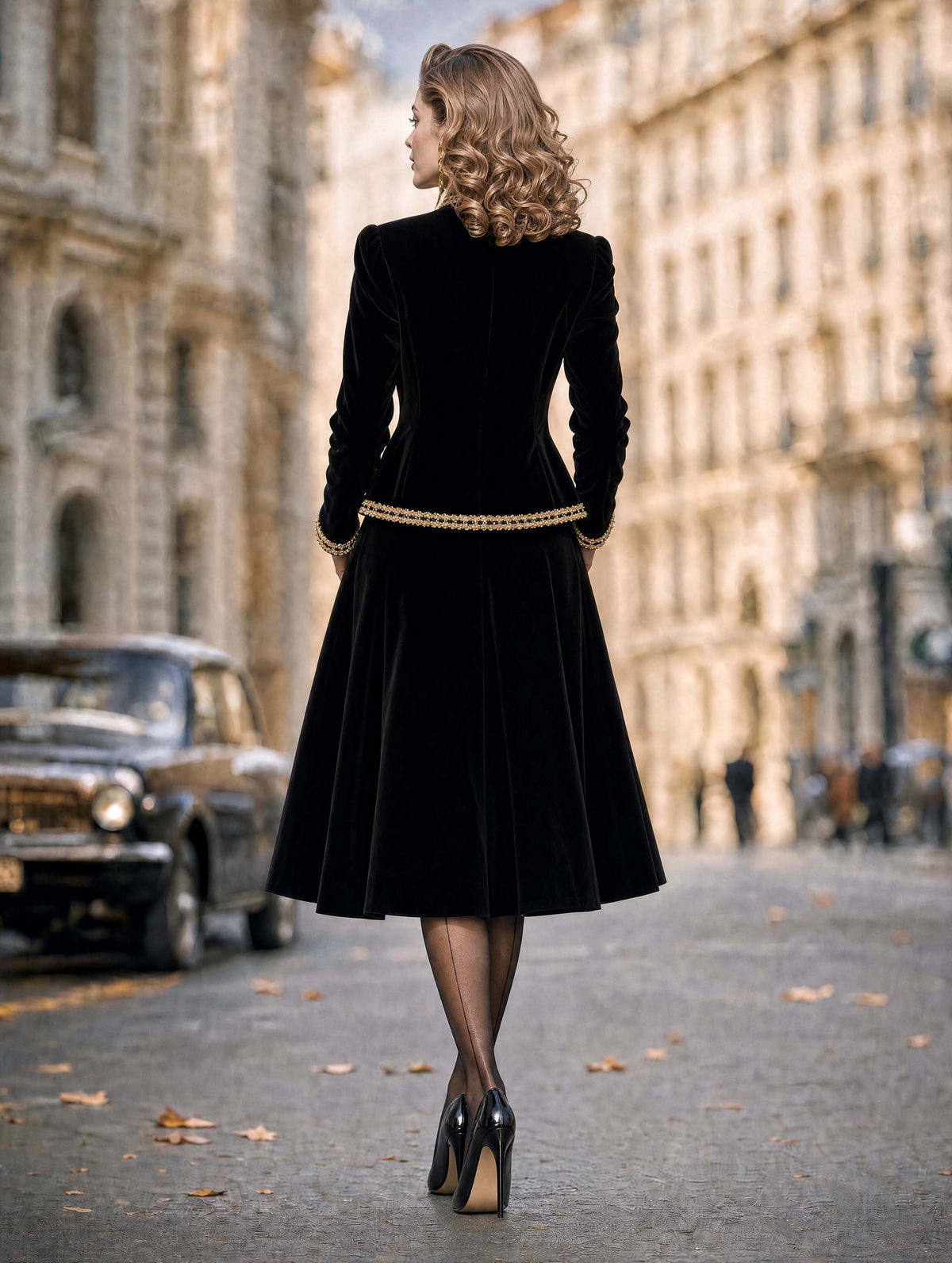 Vintage Velvet Midi A‑Line Skirt