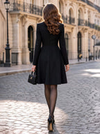 Vintage Gold Button Midi A‑Line Coat