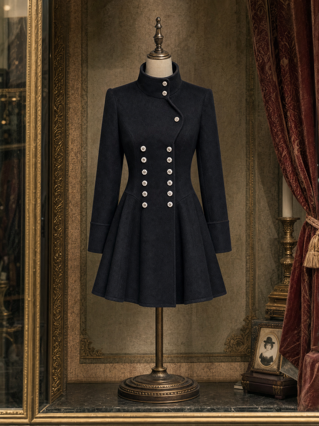 Vintage Stand Collar Double Breasted Woolen Dress Blazer