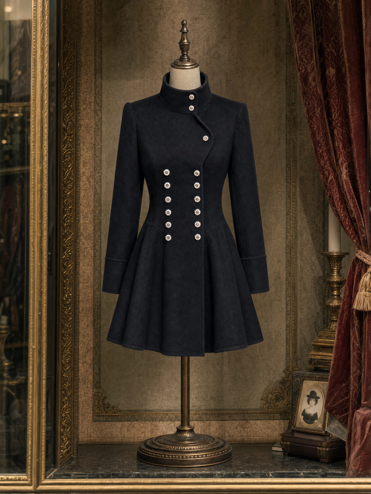 Vintage Stand Collar Double Breasted Woolen Dress Blazer