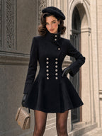 Vintage Stand Collar Double Breasted Woolen Dress Blazer
