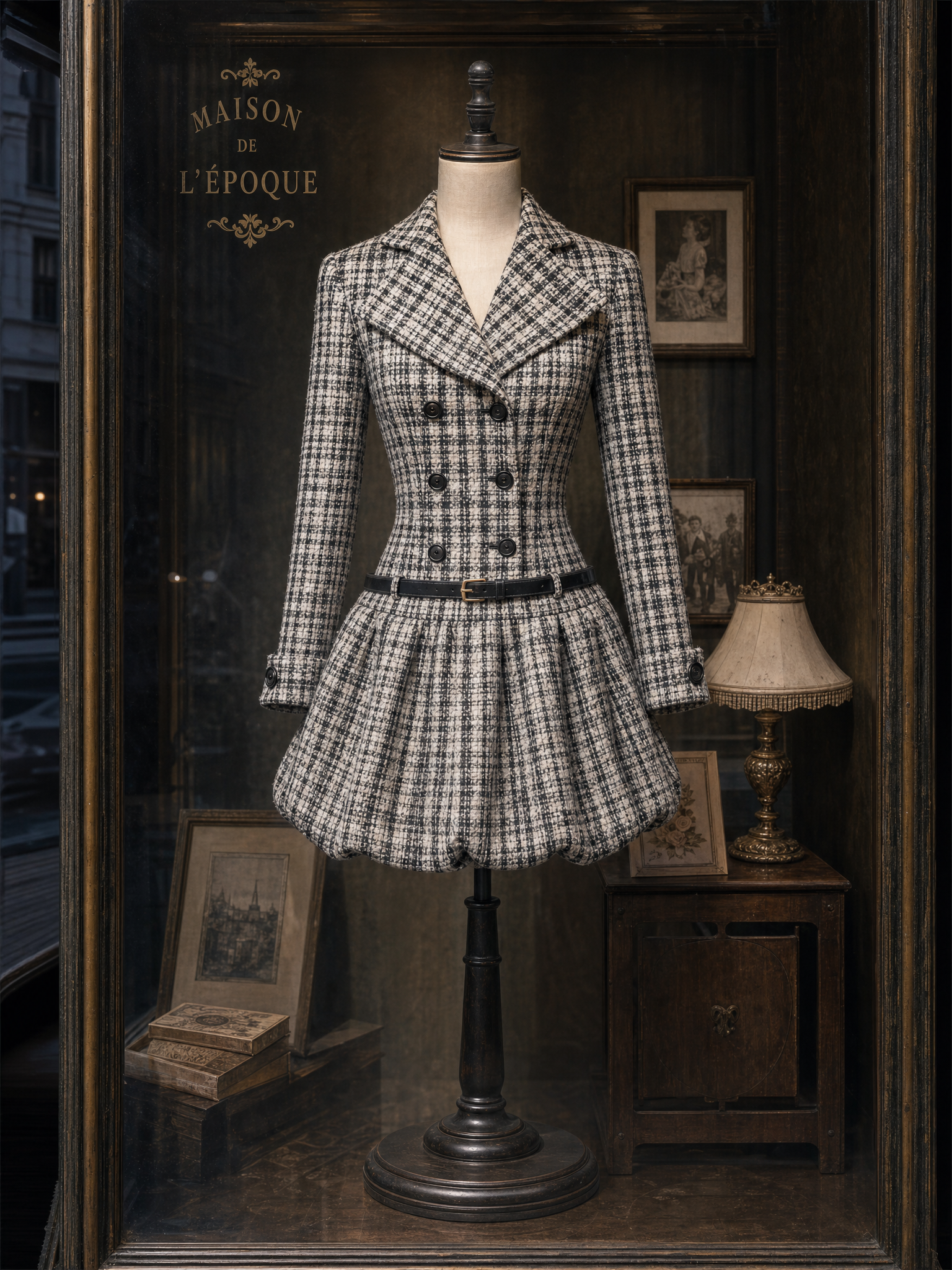 Vintage Chenille Plaid Low Waist Bubble Mini Dress