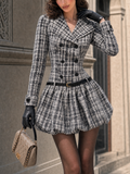 Vintage Chenille Plaid Low Waist Bubble Mini Dress