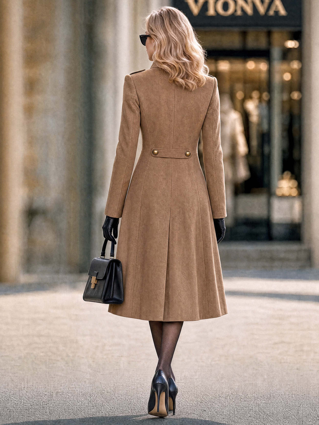 Vintage Suede Military Long Overcoat For Women