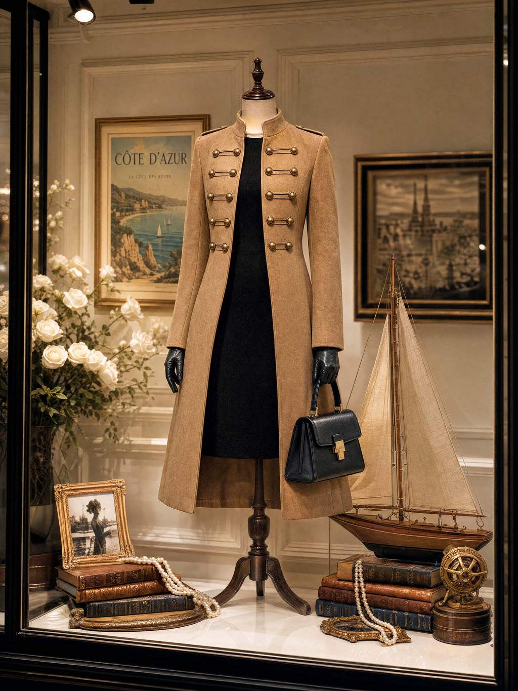 Vintage Suede Military Long Overcoat For Women