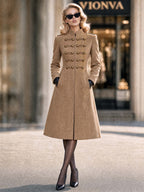 Vintage Suede Military Long Overcoat For Women