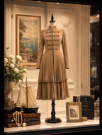 Retro Military Fringe Pleated Midi Coat Dress