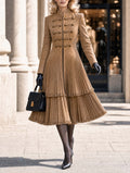 Retro Military Fringe Pleated Midi Coat Dress
