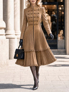 Retro Military Fringe Pleated Midi Coat Dress