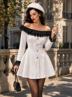 Vintage Lace-Trim Off-Shoulder Velvet Mini Dress