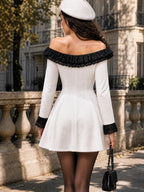 Vintage Lace-Trim Off-Shoulder Velvet Mini Dress