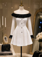 Vintage Lace-Trim Off-Shoulder Velvet Mini Dress