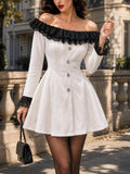 Vintage Lace-Trim Off-Shoulder Velvet Mini Dress