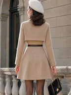 Vintage Camel Turtleneck Capelet Belted Wool A-Line Dress