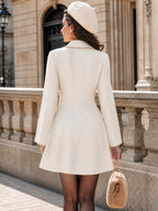 Vintage Gold-Trim Ruched Wool-Blend Blazer Dress