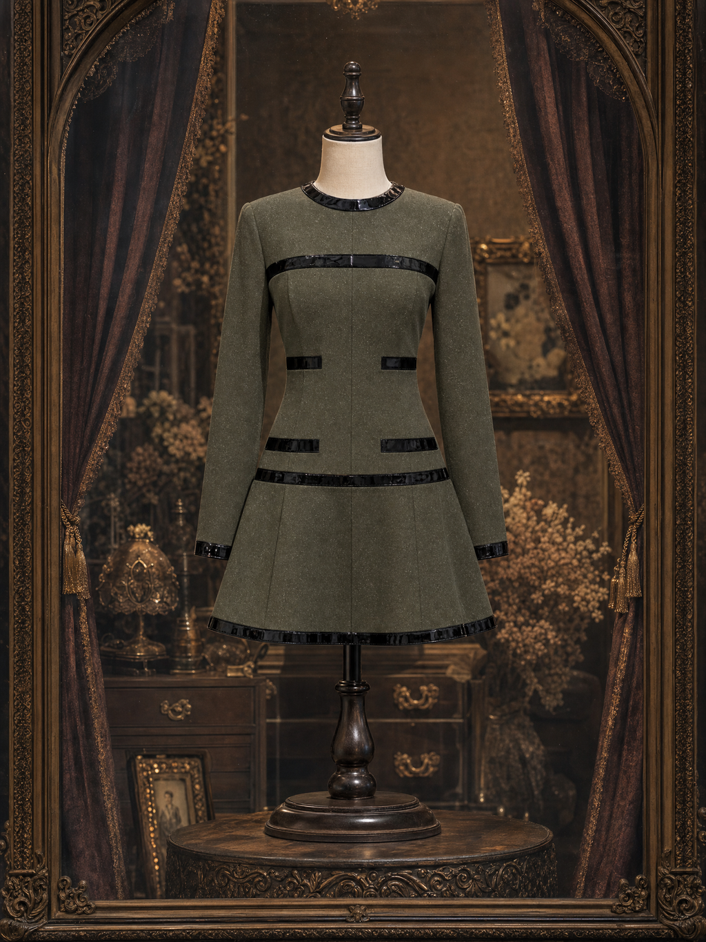 Vintage Shiny PU Spliced Woolen Mini Dress