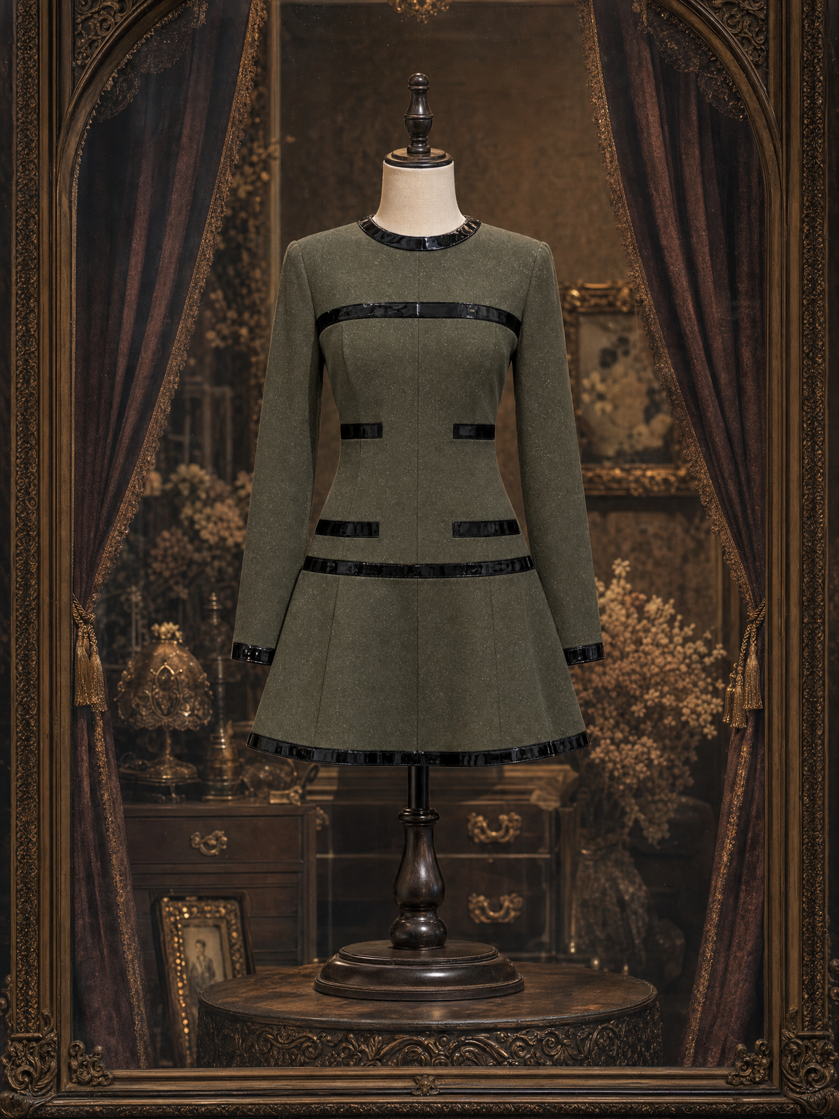 Vintage Shiny PU Spliced Woolen Mini Dress