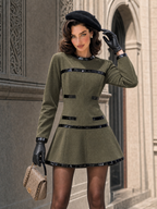 Vintage Shiny PU Spliced Woolen Mini Dress
