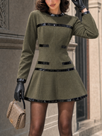 Vintage Shiny PU Spliced Woolen Mini Dress