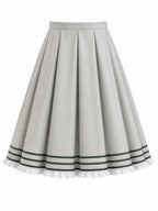 Vintage Striped-Hem Ruffle Flared Midi Skirt