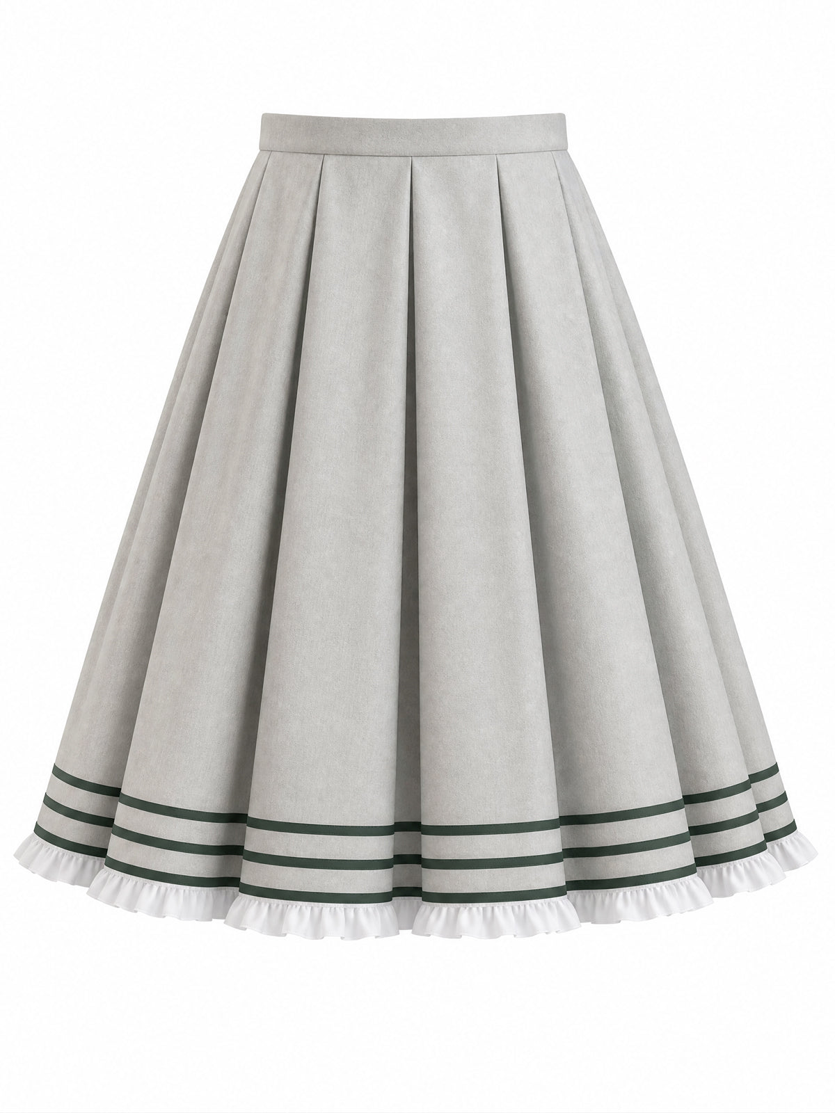 Vintage Striped-Hem Ruffle Flared Midi Skirt