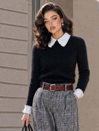Retro Fuzzy Faux‑Layer Collared Sweater