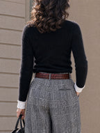 Retro Fuzzy Faux‑Layer Collared Sweater