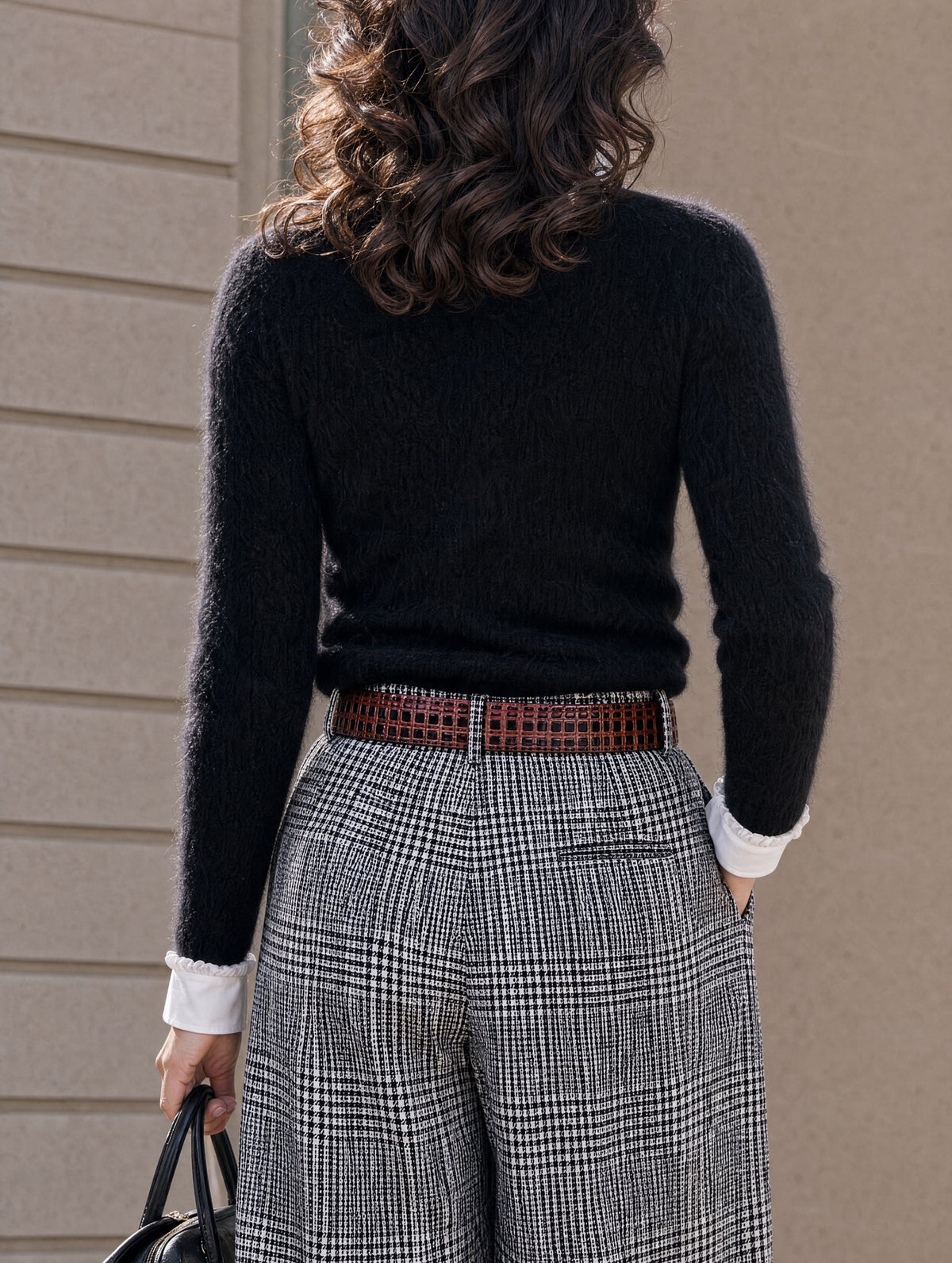 Retro Fuzzy Faux‑Layer Collared Sweater