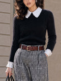 Retro Fuzzy Faux‑Layer Collared Sweater