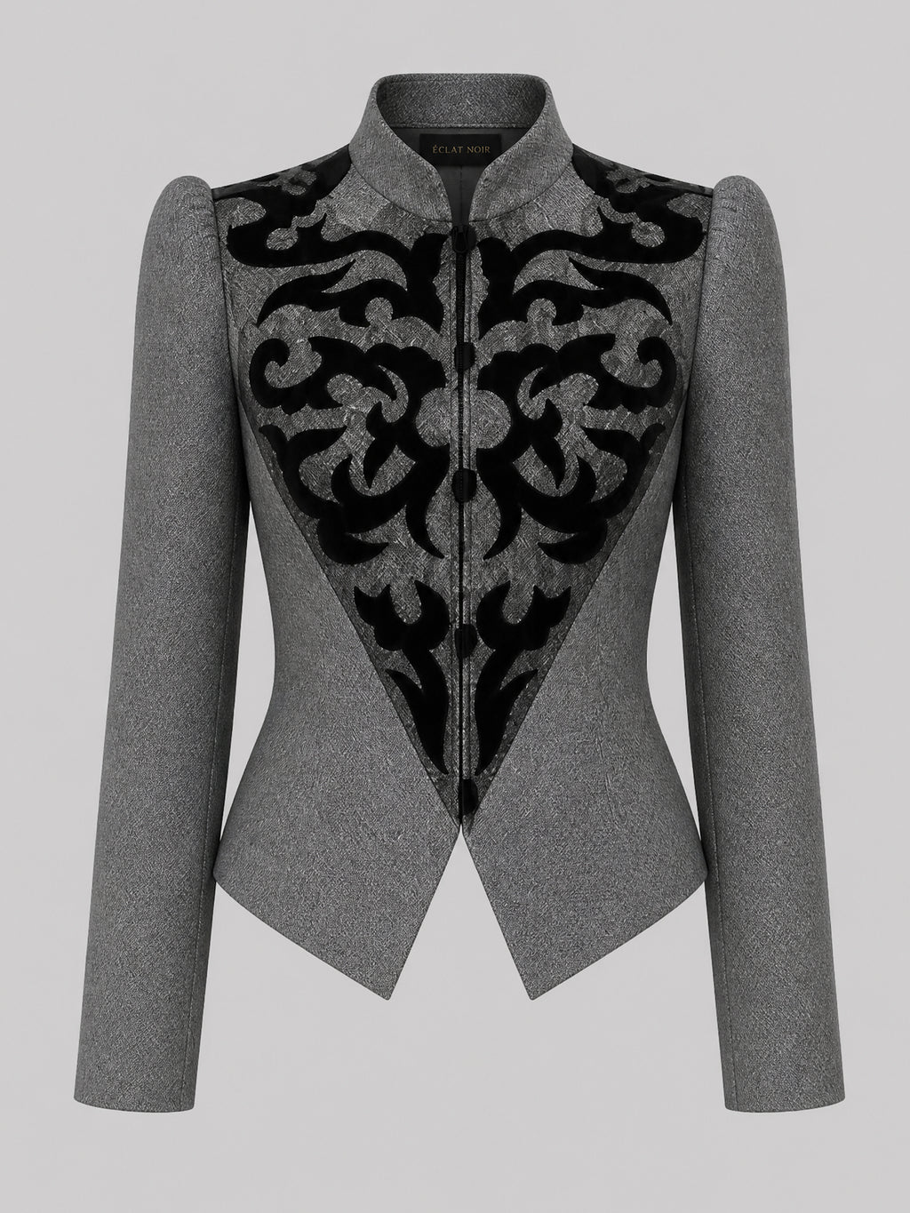 Vintage Gray Print Jacket Skirt Set