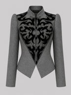 Vintage Gray Print Jacket Skirt Set